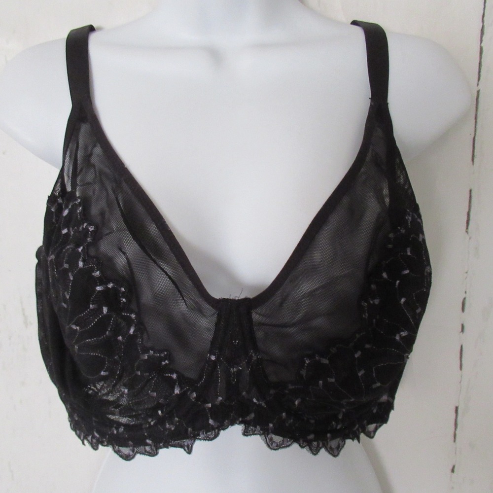 HSIA Bra 38G Black Lace Sheer Back Closure Underwire